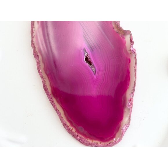 Pink Agate Sliced Geode Crystal Freeform Shaped Large Gold T Vintage Pendant - Picture 3 of 13